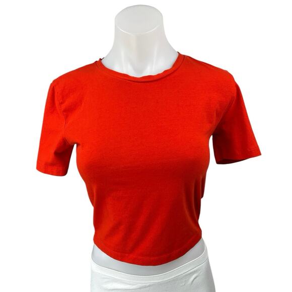 Zara Women's Red Knit Short Sleeve Crew Neck Casual Crop Tee T-Shirt Top Size S - Picture 1 of 4
